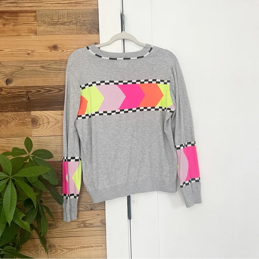 Wispr By Brodie Bright Chevron Gray Cotton Silk Blend Pullover Sweater Large